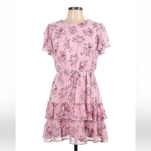 City Studio pink chiffon floral print ruffled dress, L
